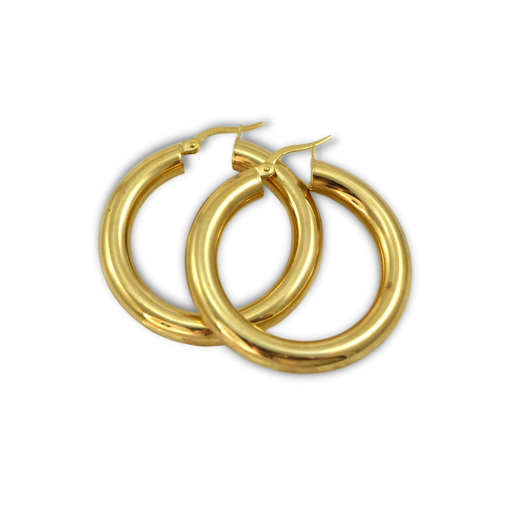 Puff shiny gold hoops-Large