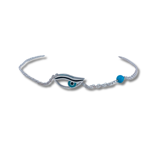Evil Eye Sterling Silver Anklet-Natural Turquoise Bead