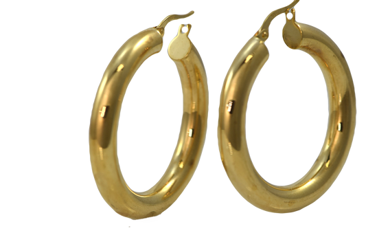 Puff shiny gold hoops-Large