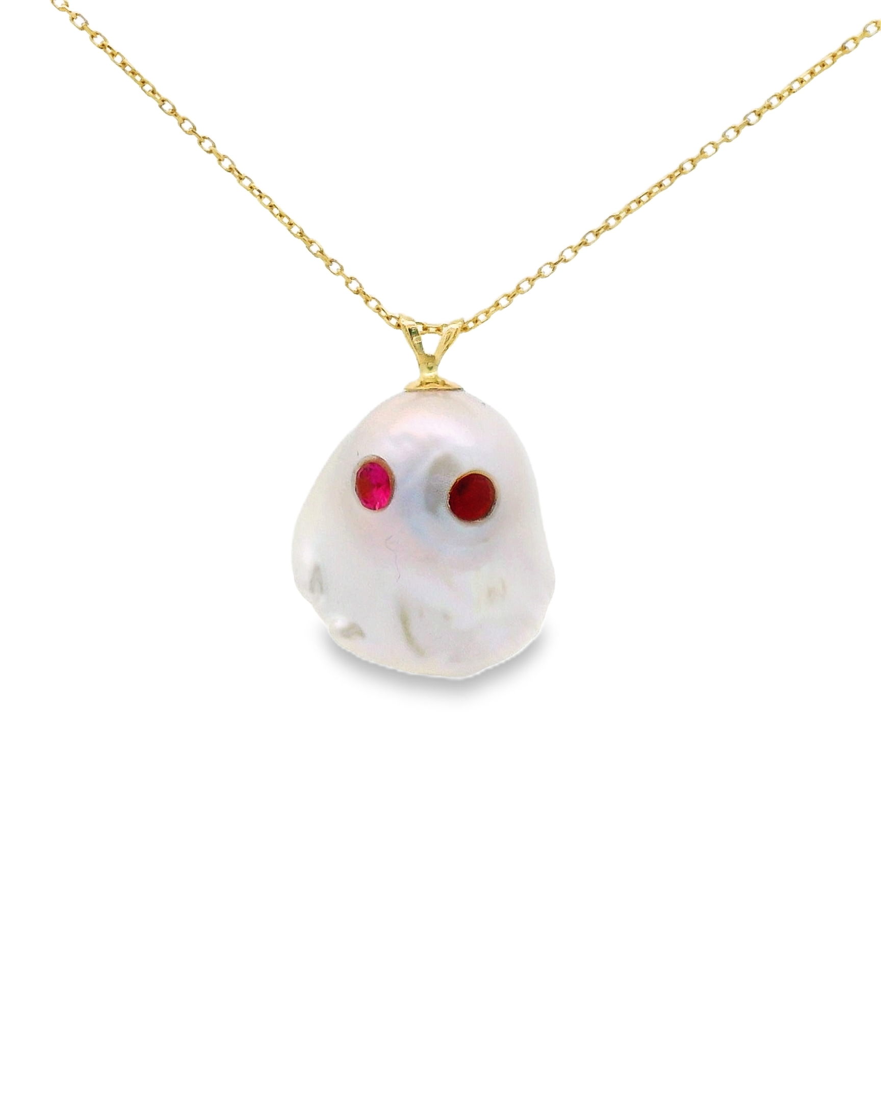 Ghost pendant, 14K solid gold baroque south sea pearl  with a chain