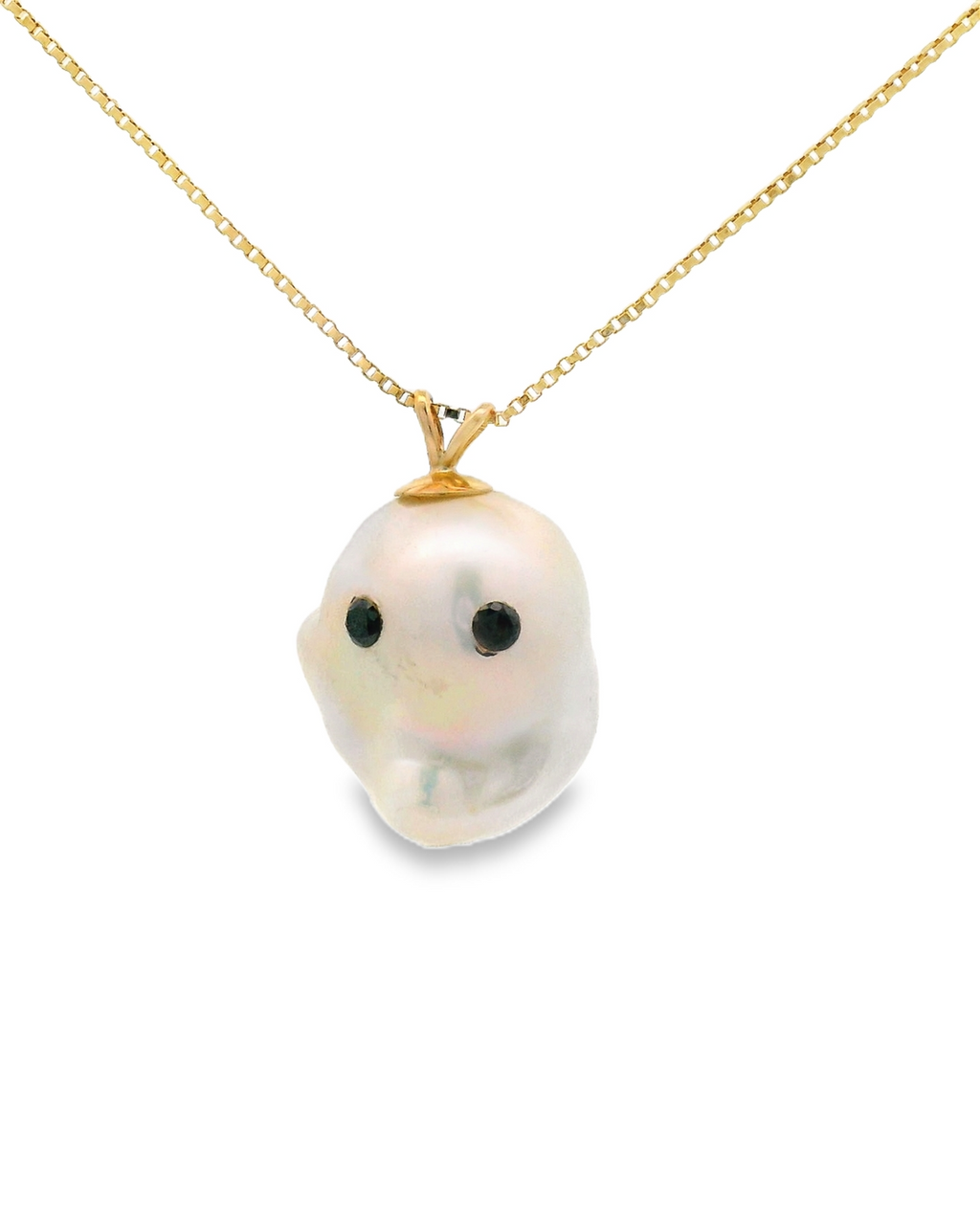Ghost pendant, 14K solid gold baroque south sea pearl with a chain