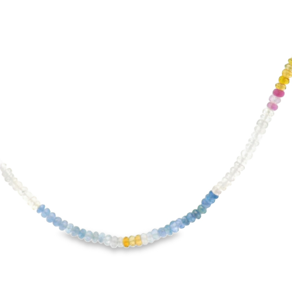 Necklace with multicolored beads on a white background