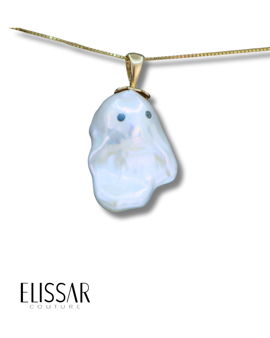 Ghost pendant, 14K solid gold baroque south sea pearl with a chain