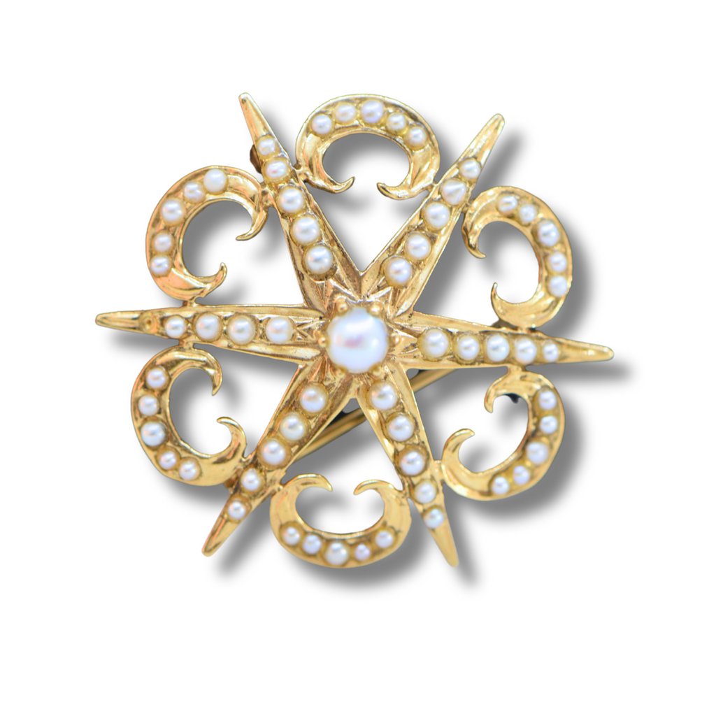 Vintage 14K Yellow Gold Estate Seed Pearl Pin Pendant
