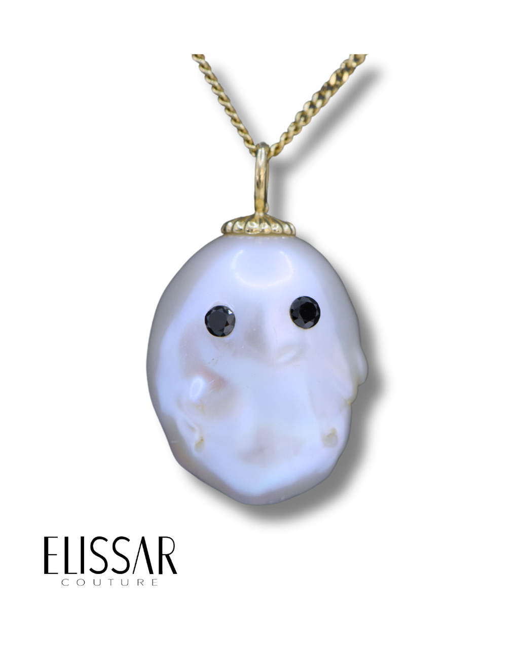 Ghost pendant, 14K solid gold baroque south sea pearl with a chain
