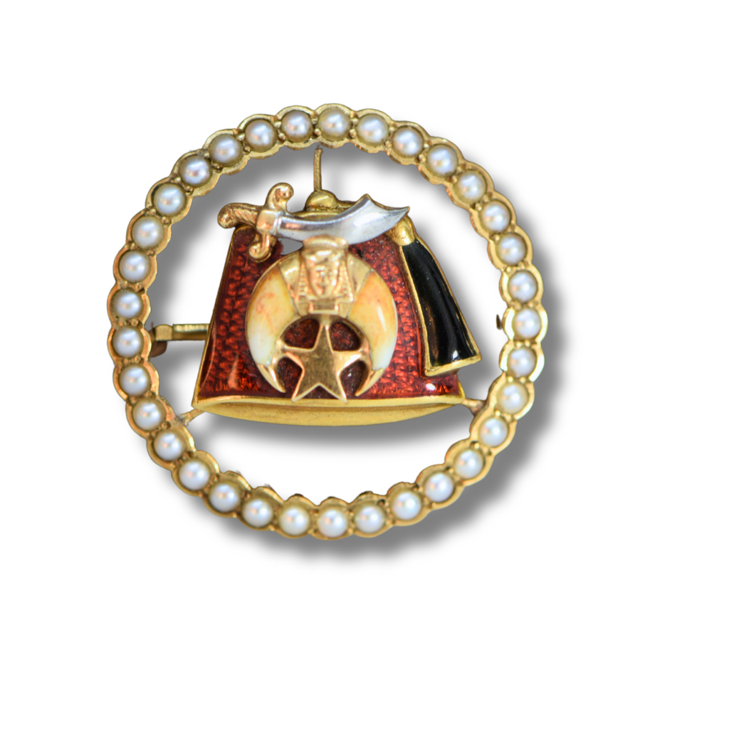 Vintage Enamel Shriners Lapel Pin with Pearls