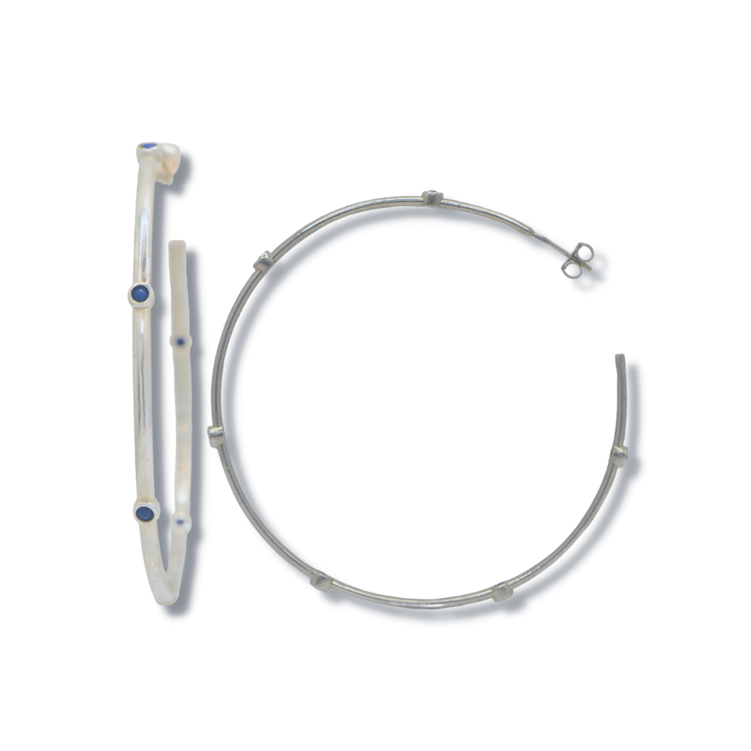 Lapis Lazuli Hoop Sterling Silver Earrings