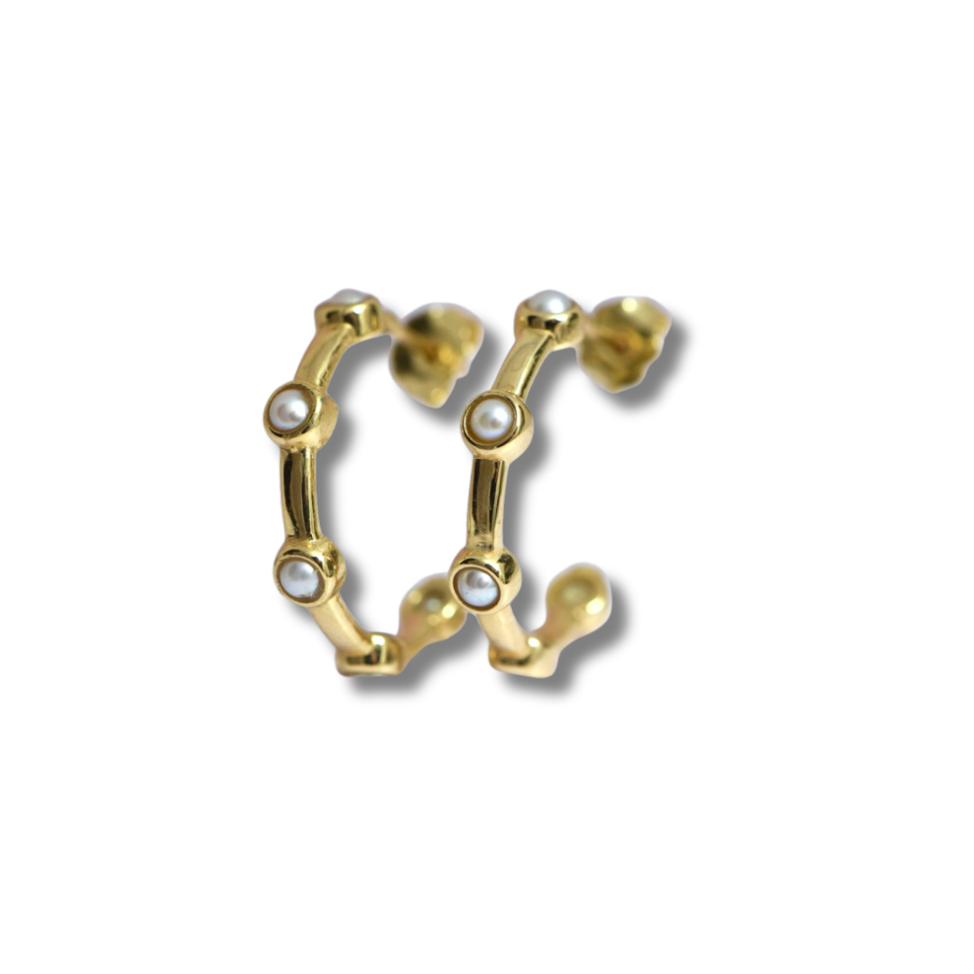 Gold pearl hoop earrings