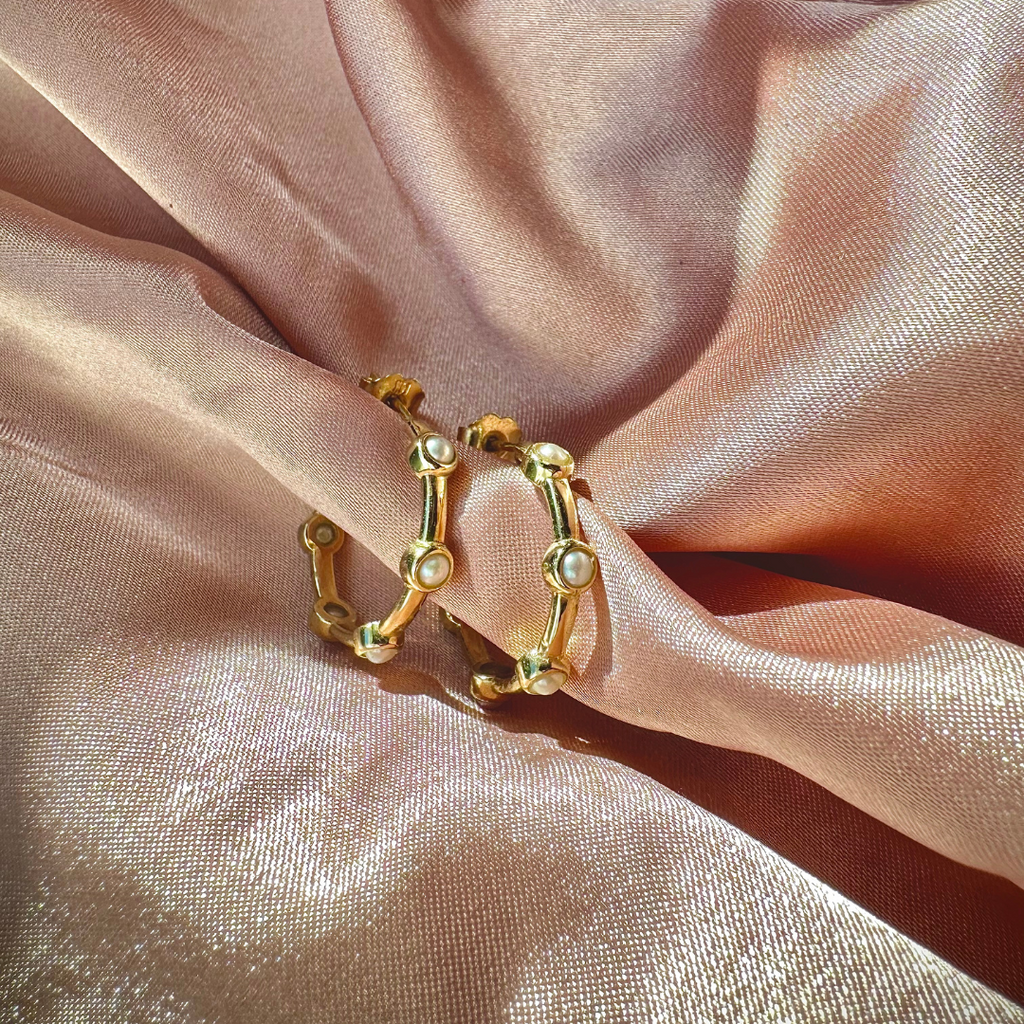 Gold pearl hoop earrings