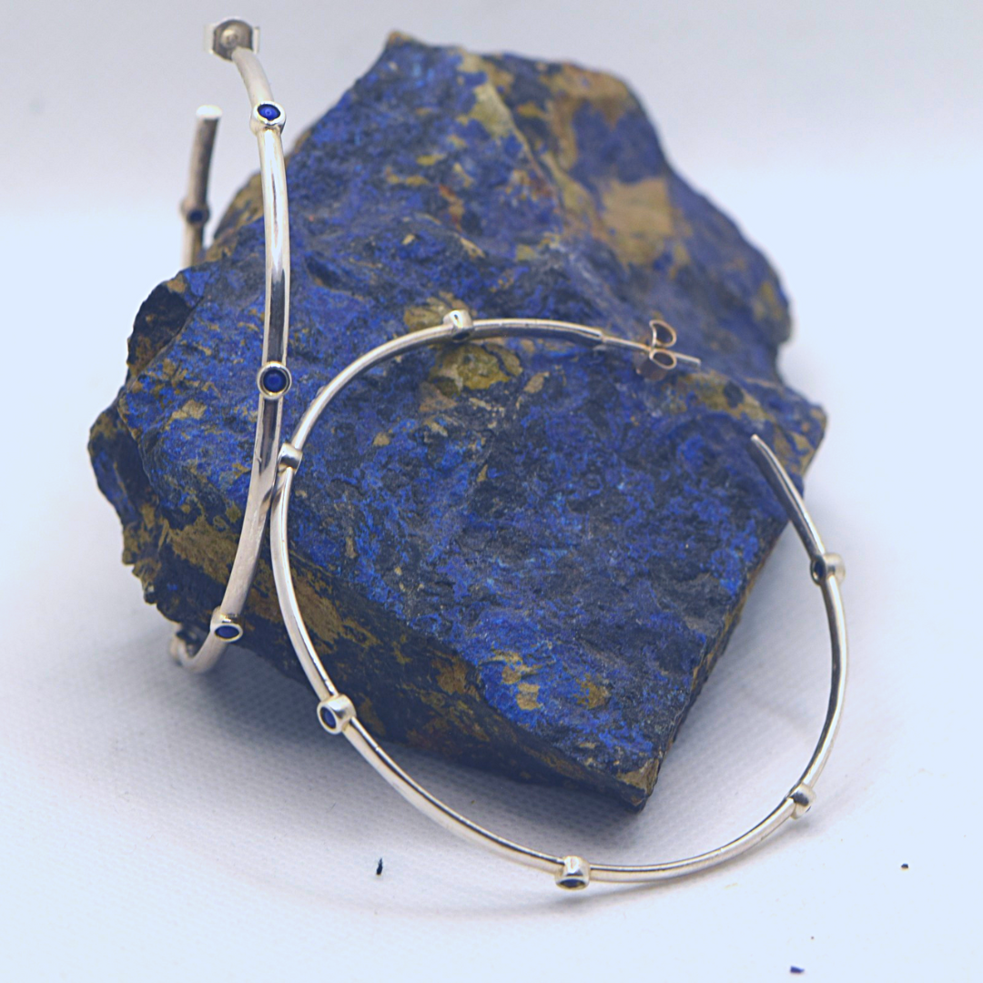 Lapis Lazuli Hoop Sterling Silver Earrings