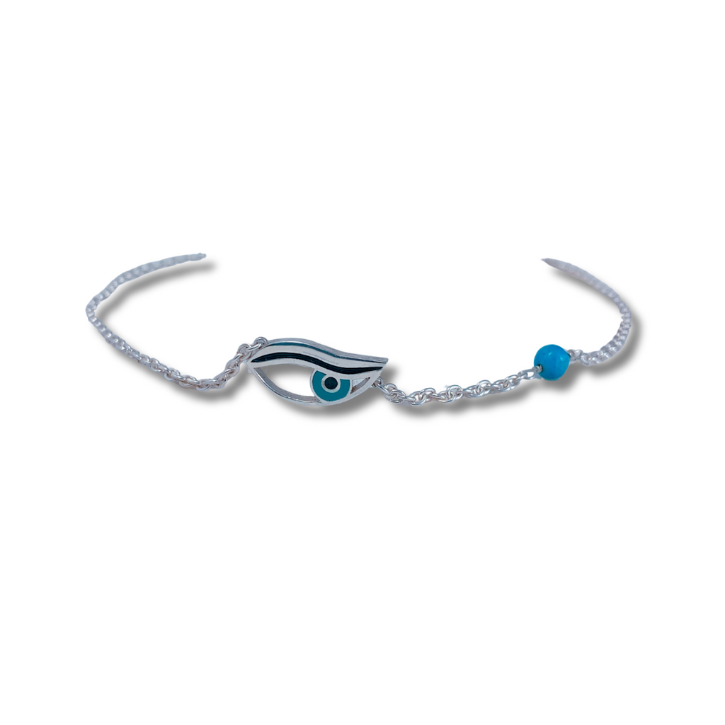 Evil Eye Sterling Silver Anklet-Natural Turquoise Bead