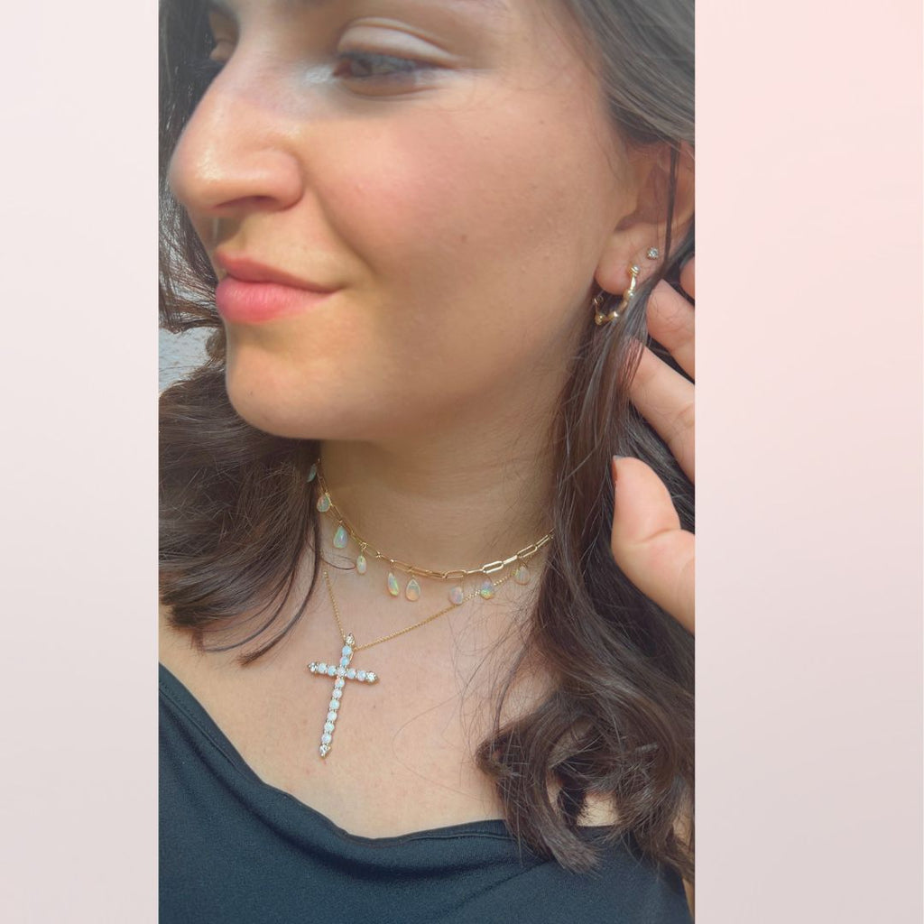 Opal and Gold Paperclip necklace