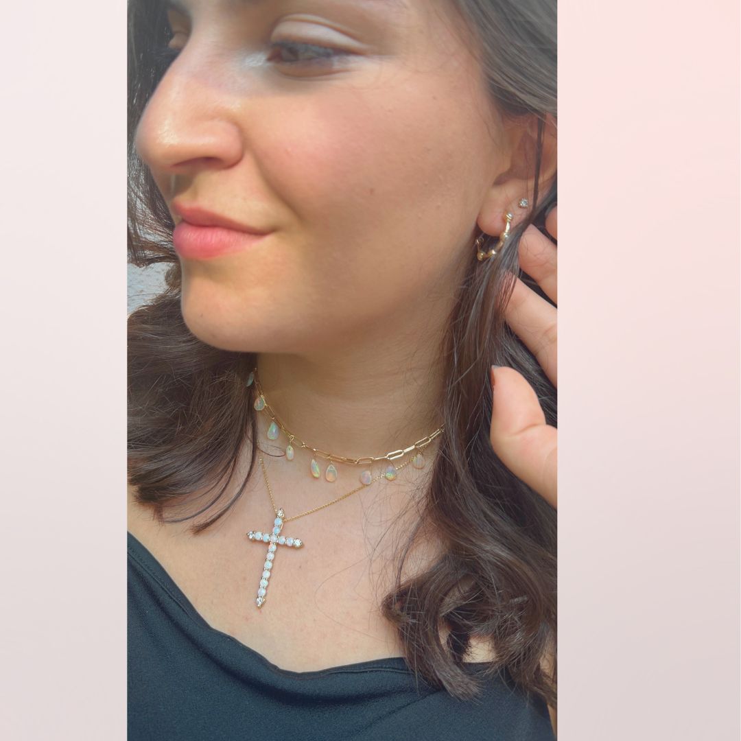 Opal and Gold Paperclip necklace