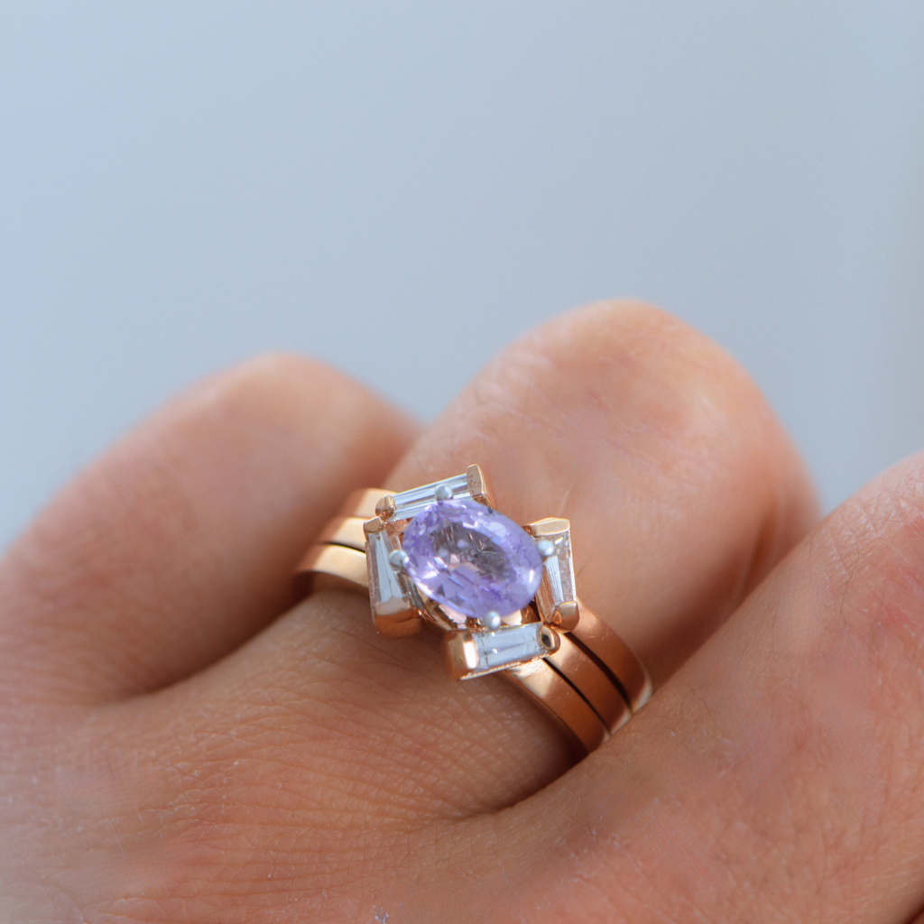 Lavender sapphire wedding ring set