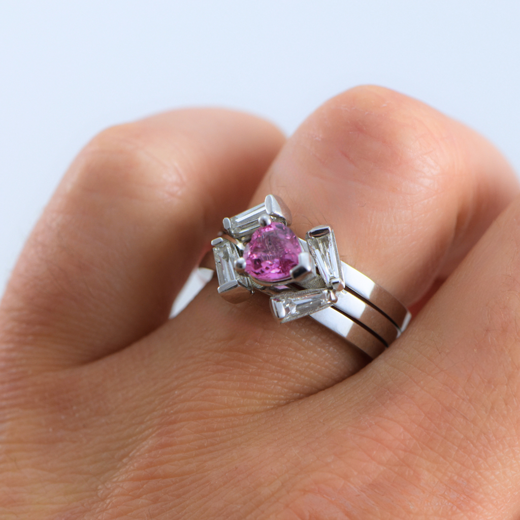 Pink sapphire wedding set