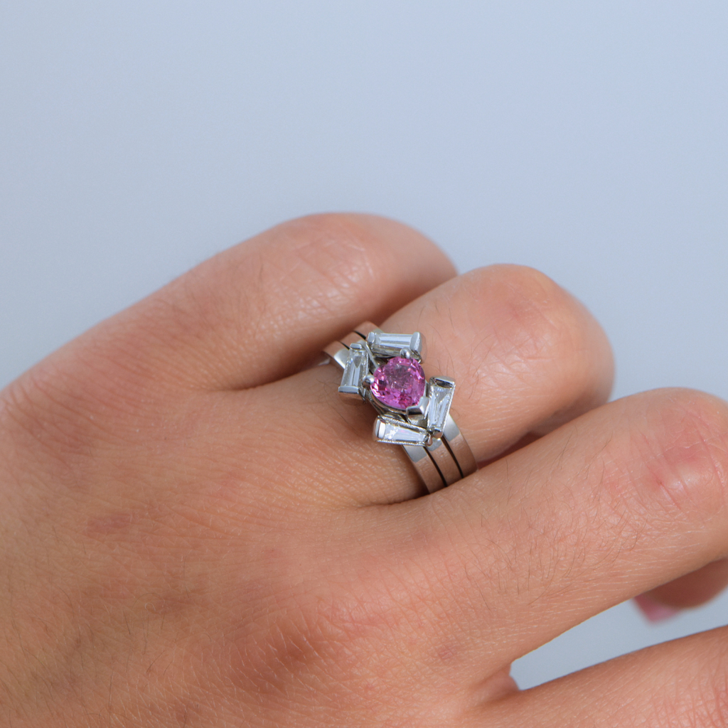 Pink sapphire wedding set