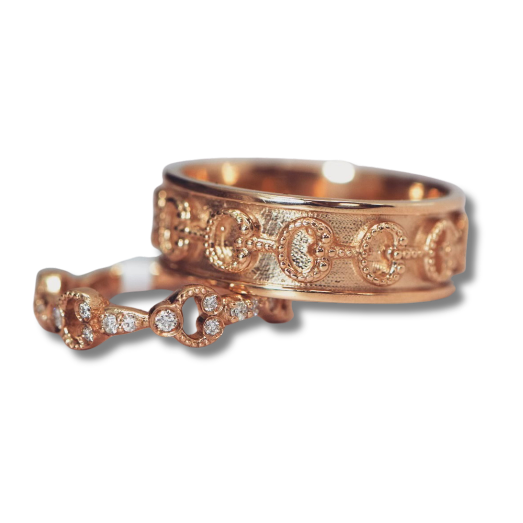 Lover's Knot gold bands, 2 piece wedding set