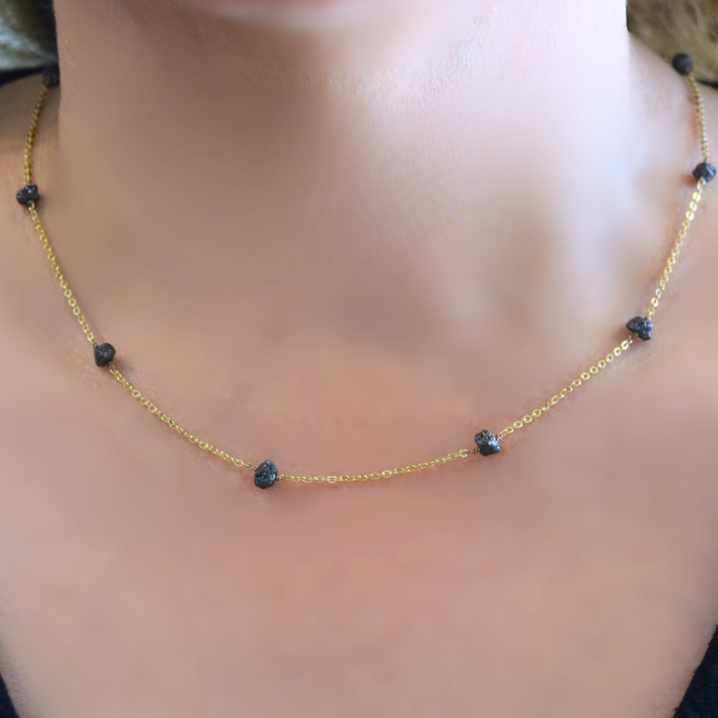 Black rough diamond by the yard necklace- "LOVE ROCKS"