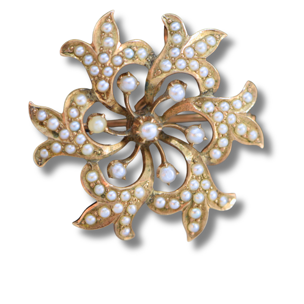 Vintage 14K Yellow Gold Estate Seed Pearl Pin Pendant