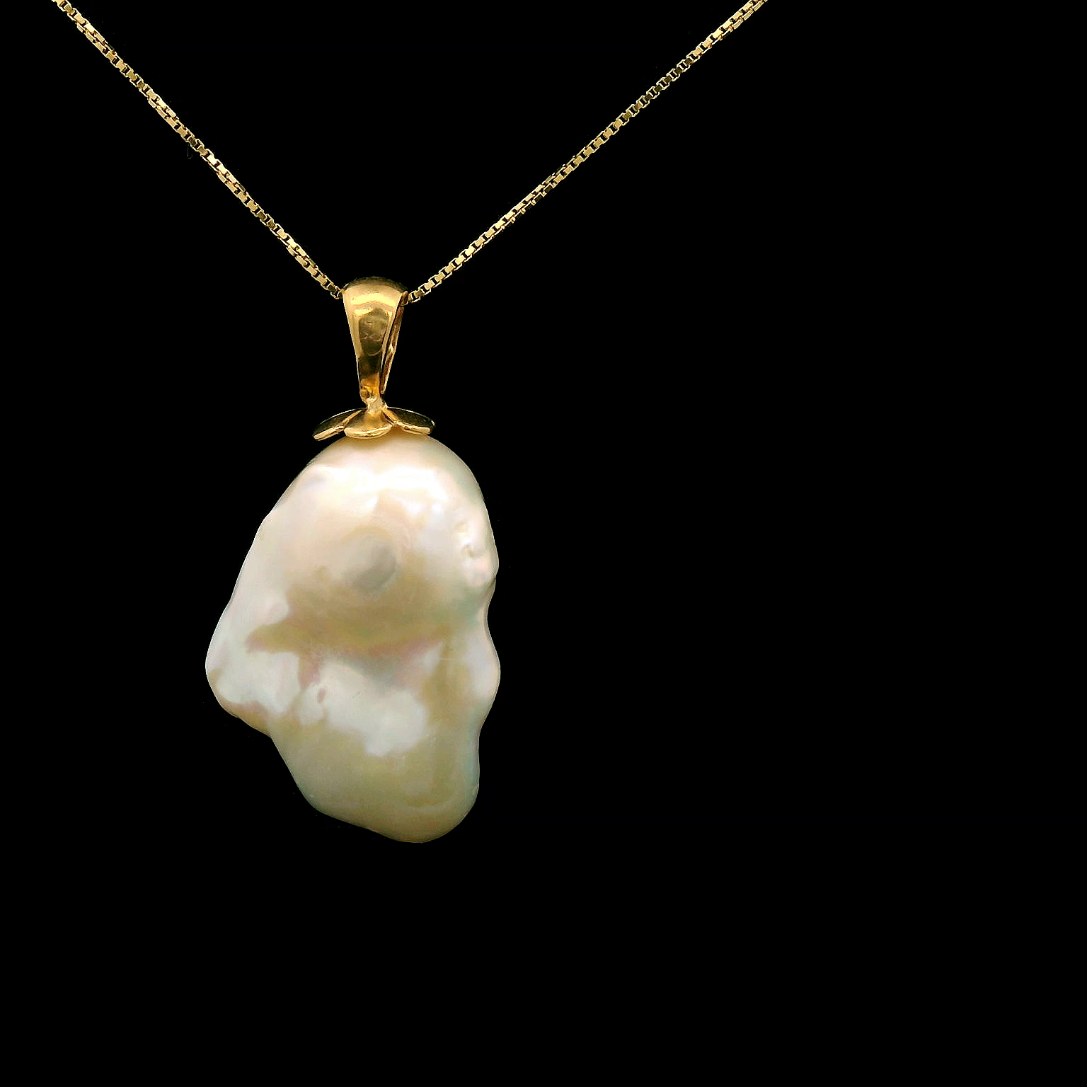 Ghost pendant, 14K solid gold baroque south sea pearl with a chain Ghost pendant, 14K solid gold baroque south sea pearl with a chain