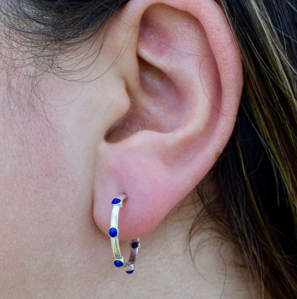 Lapis Lazuli Small Sterling Silver hoop