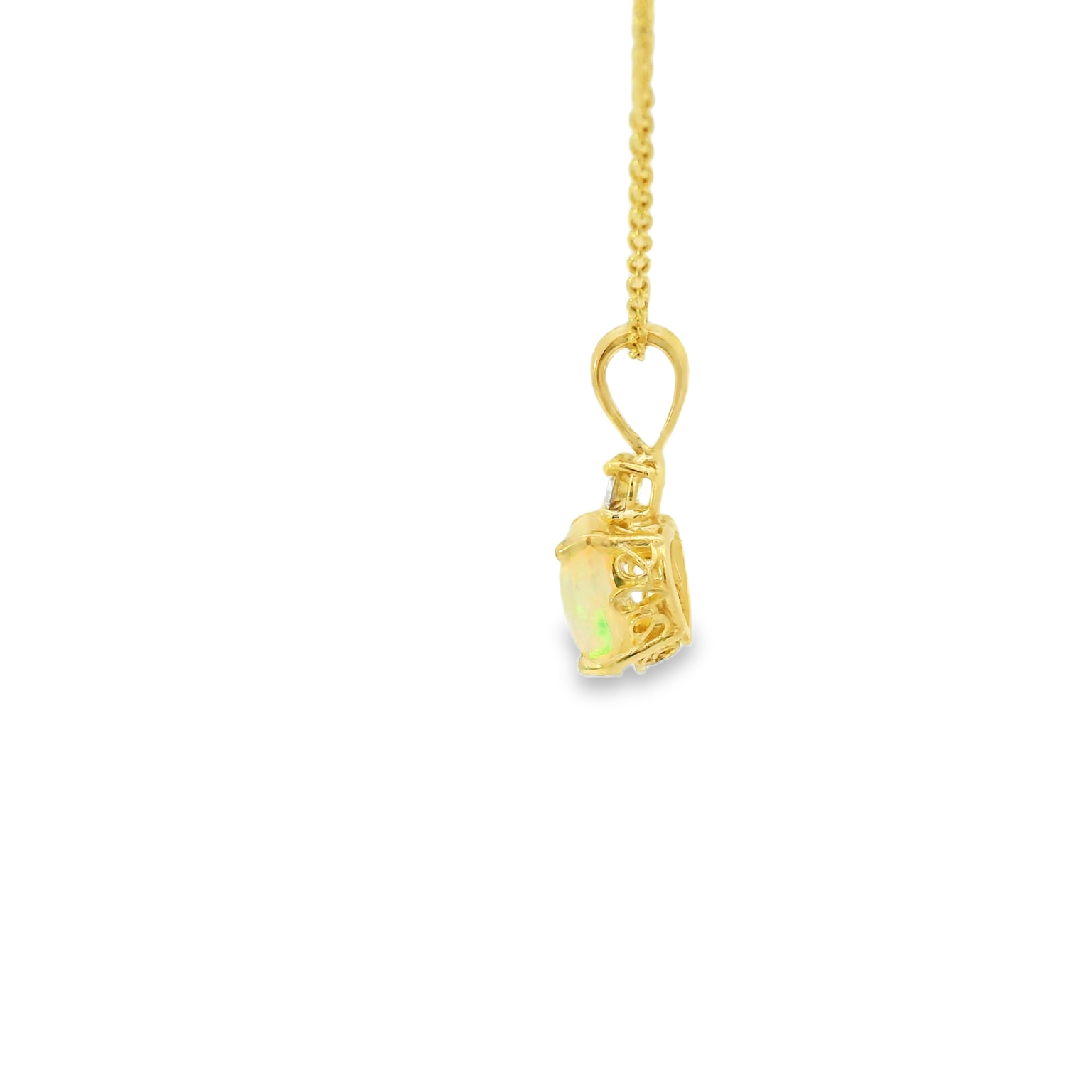 Gold pendant necklace on a white background