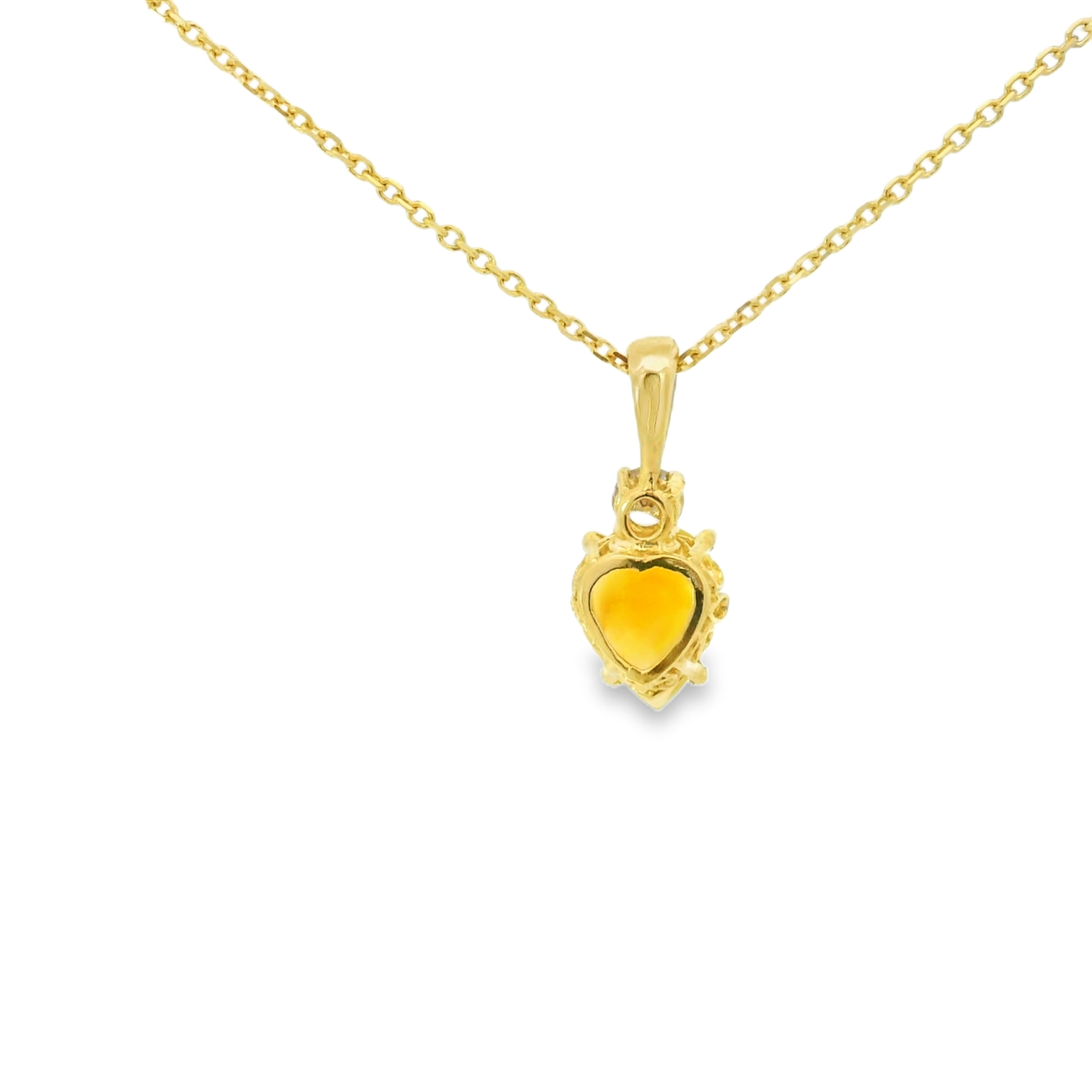 Gold necklace with a opal gemstone pendant and diamond on a white background