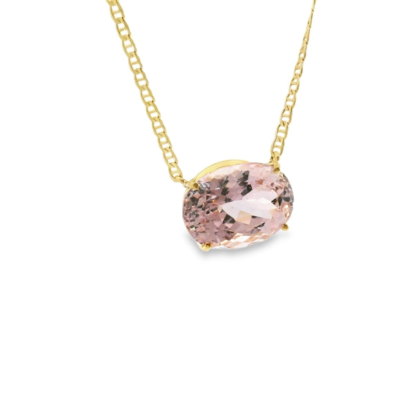 The Glow Necklace – Oval Pink Kunzite in 14K Yellow Gold