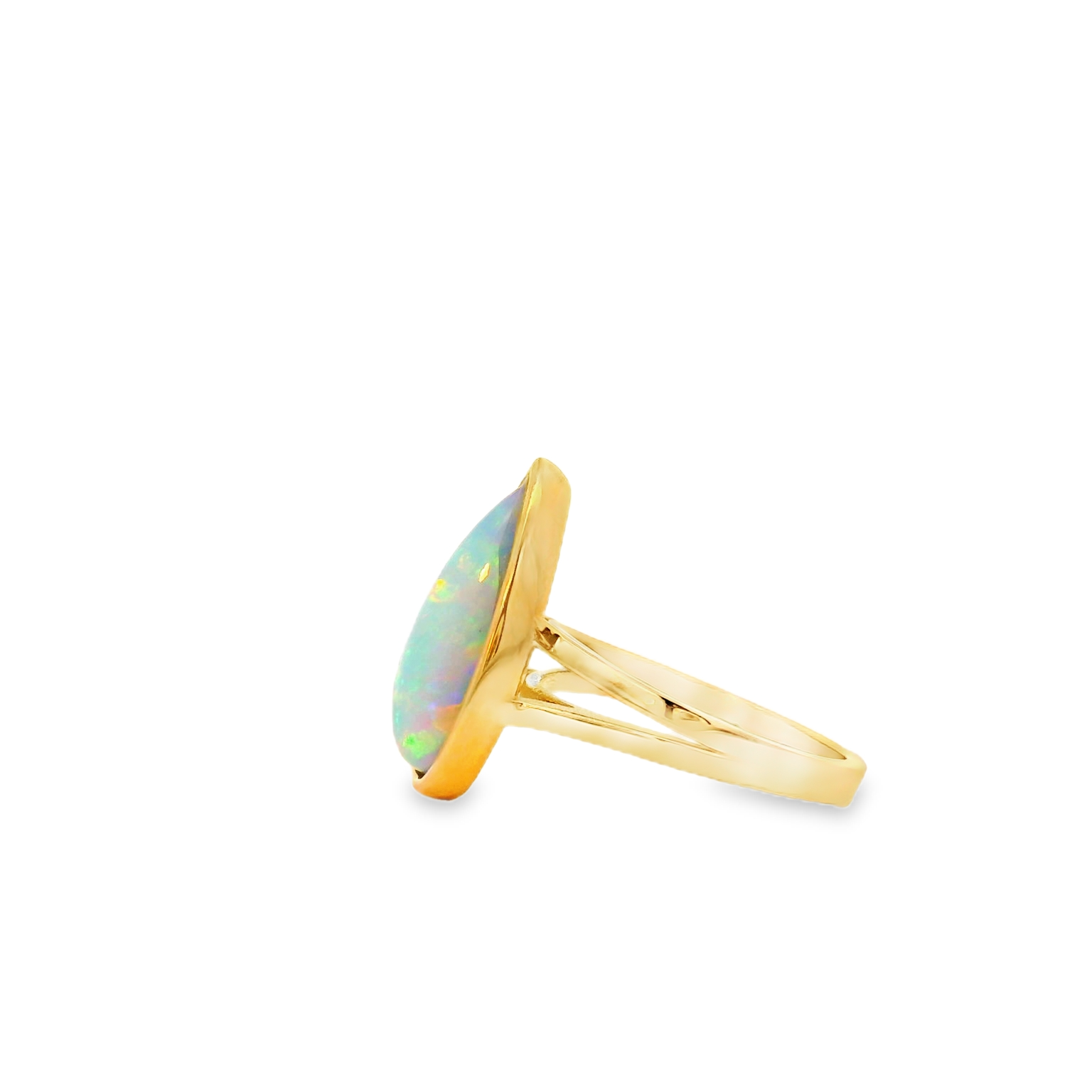 Pear Shaped Opal Ring in 14K Yellow Gold – 3 Carat Natural Opal