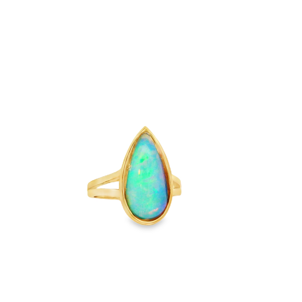 Pear Shaped Opal Ring in 14K Yellow Gold – 3 Carat Natural Opal