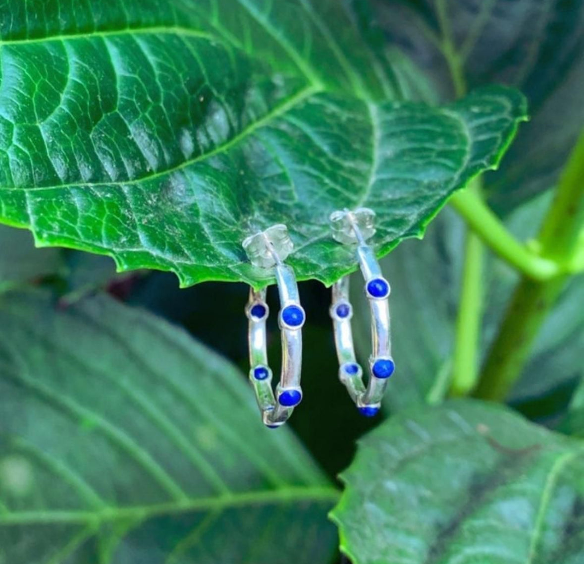 Lapis Lazuli Small Sterling Silver hoop