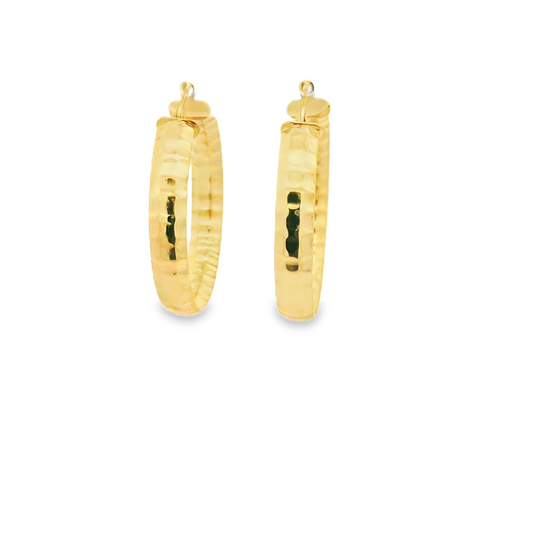 14 K yellow gold hammered hoop earrings