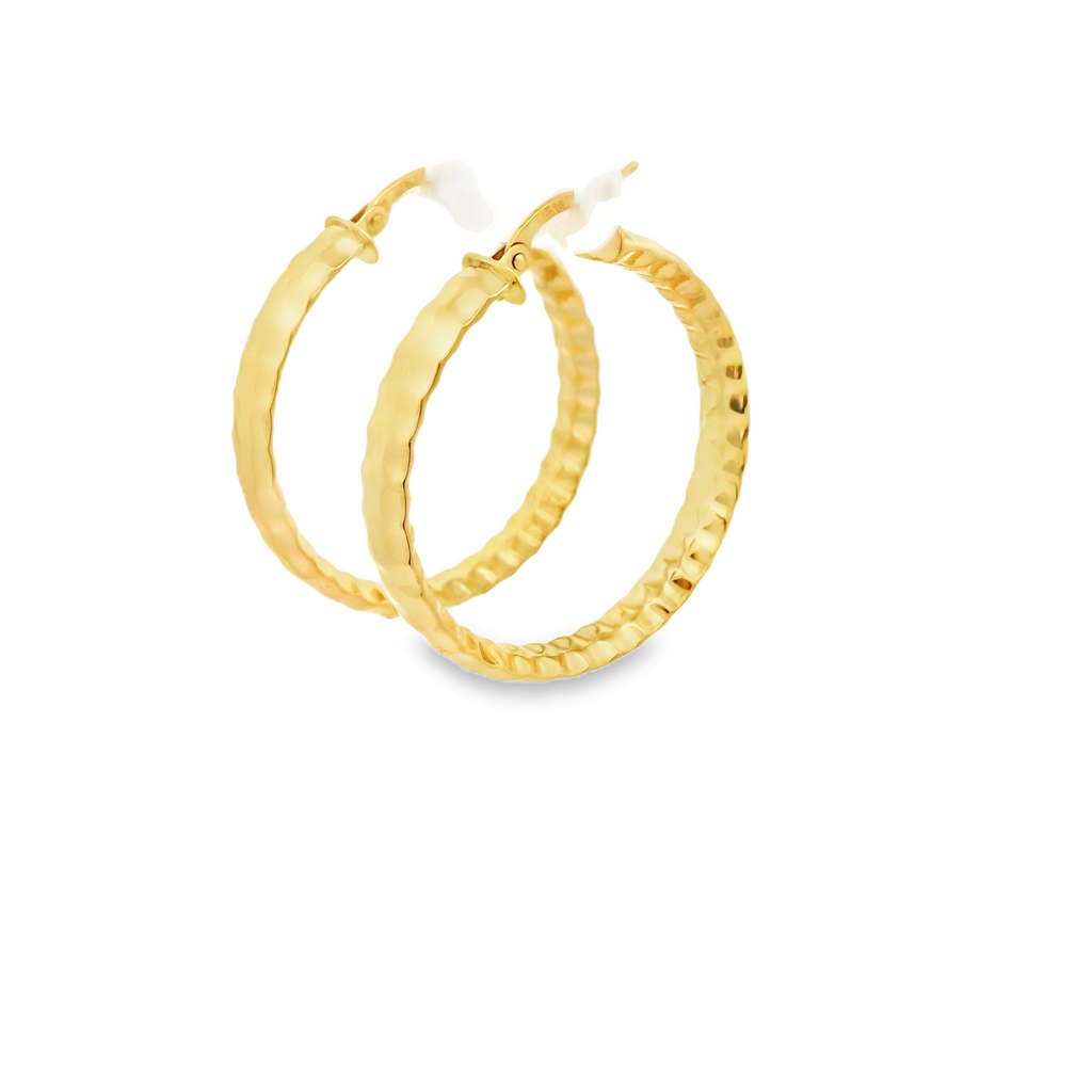 14 K yellow gold hammered hoop earrings