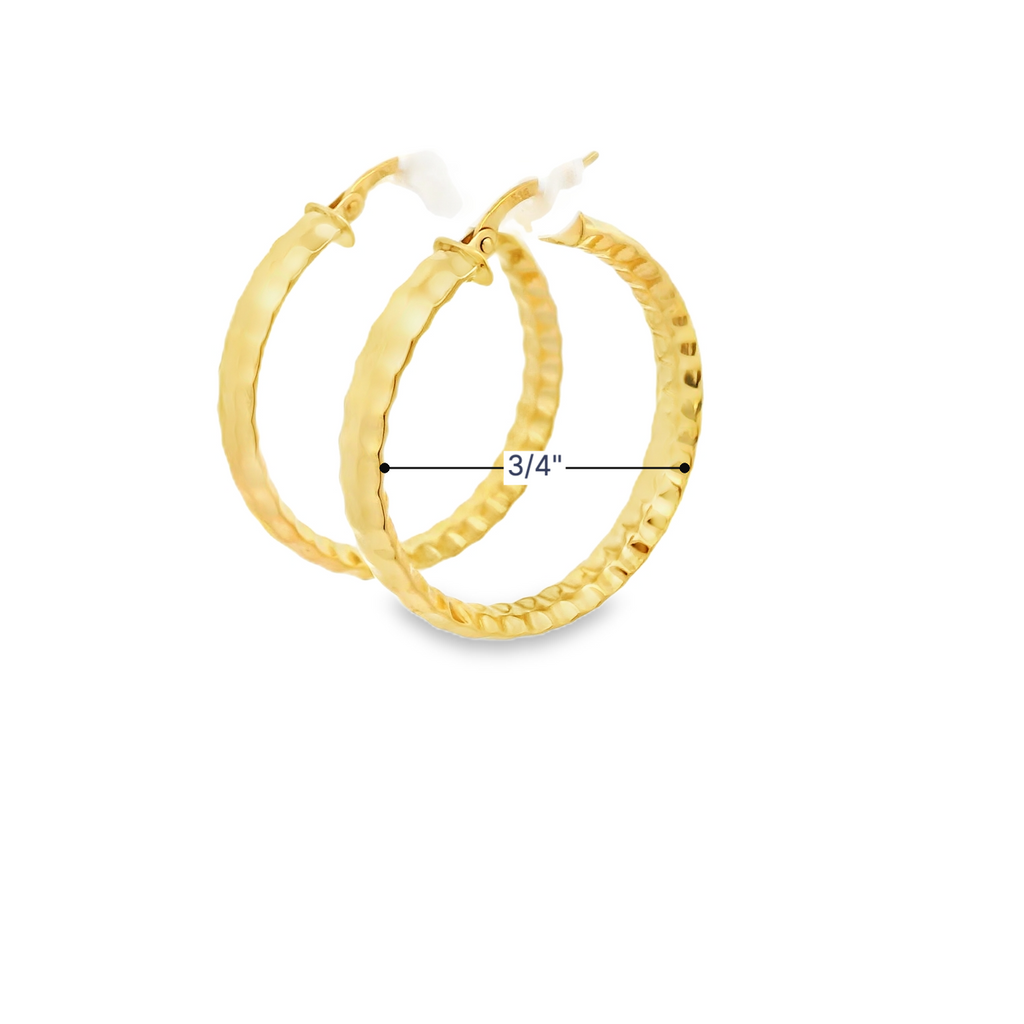 14 K yellow gold hammered hoop earrings