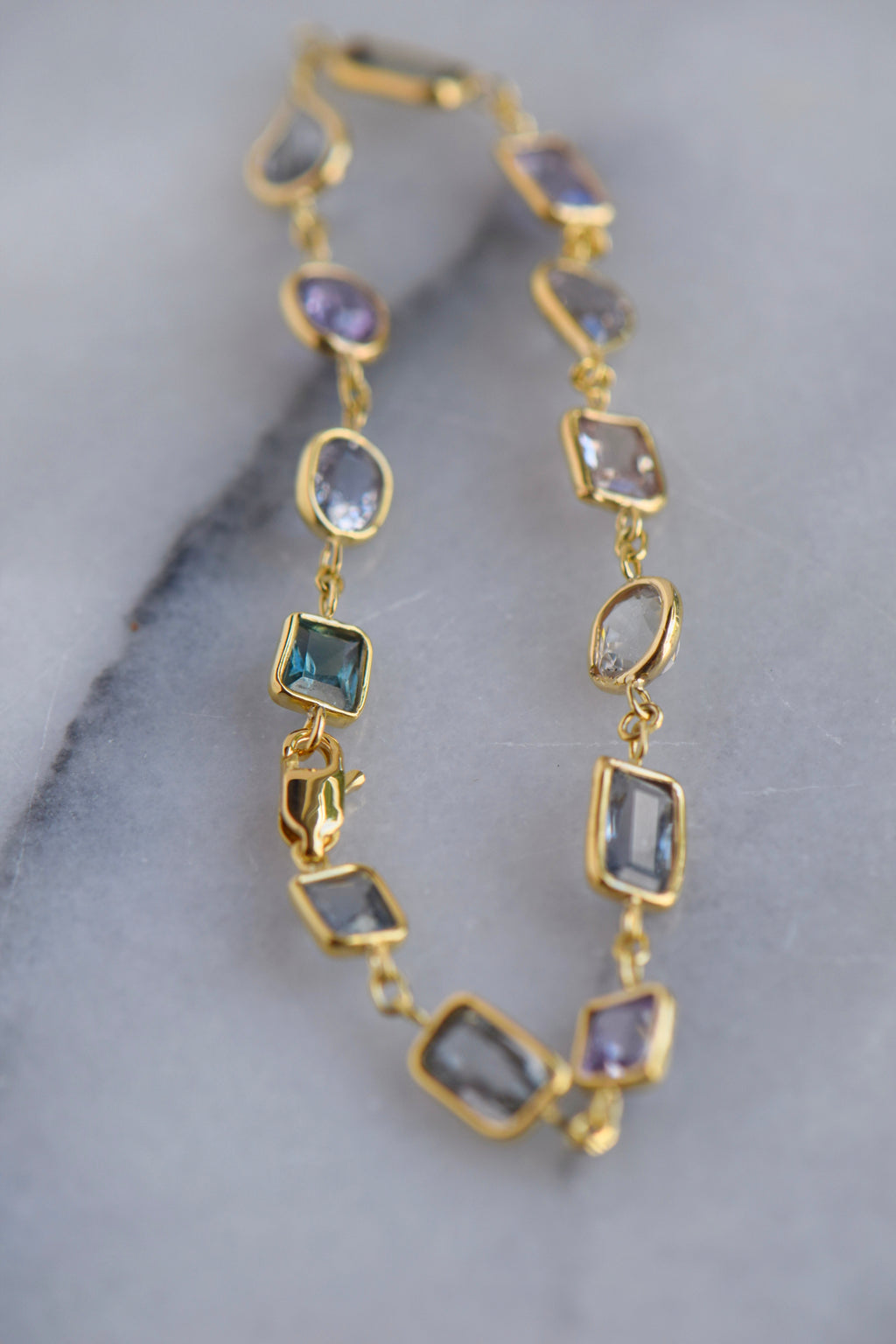 Mix color sapphire bracelet - green sapphires