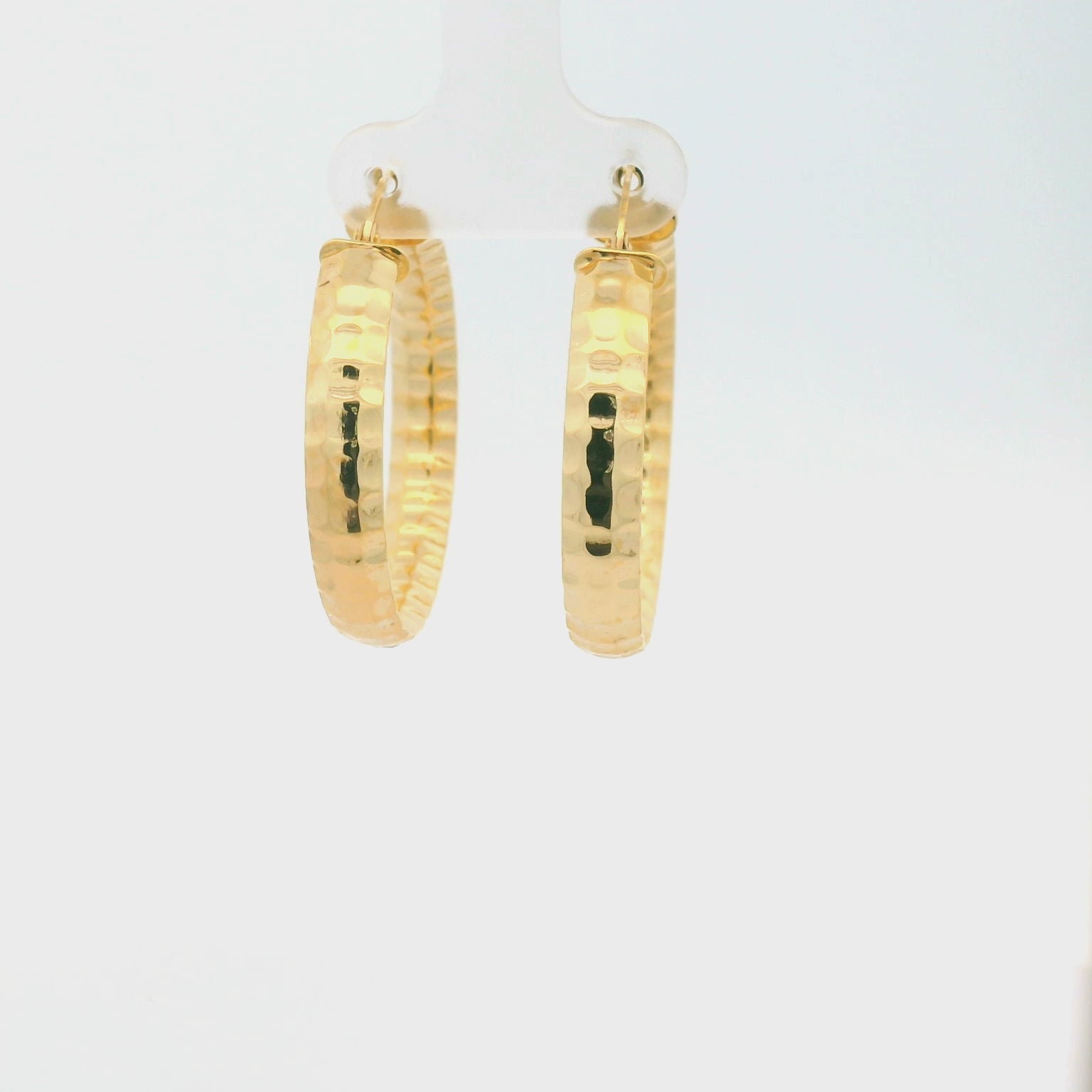 14 K yellow gold hammered hoop earrings