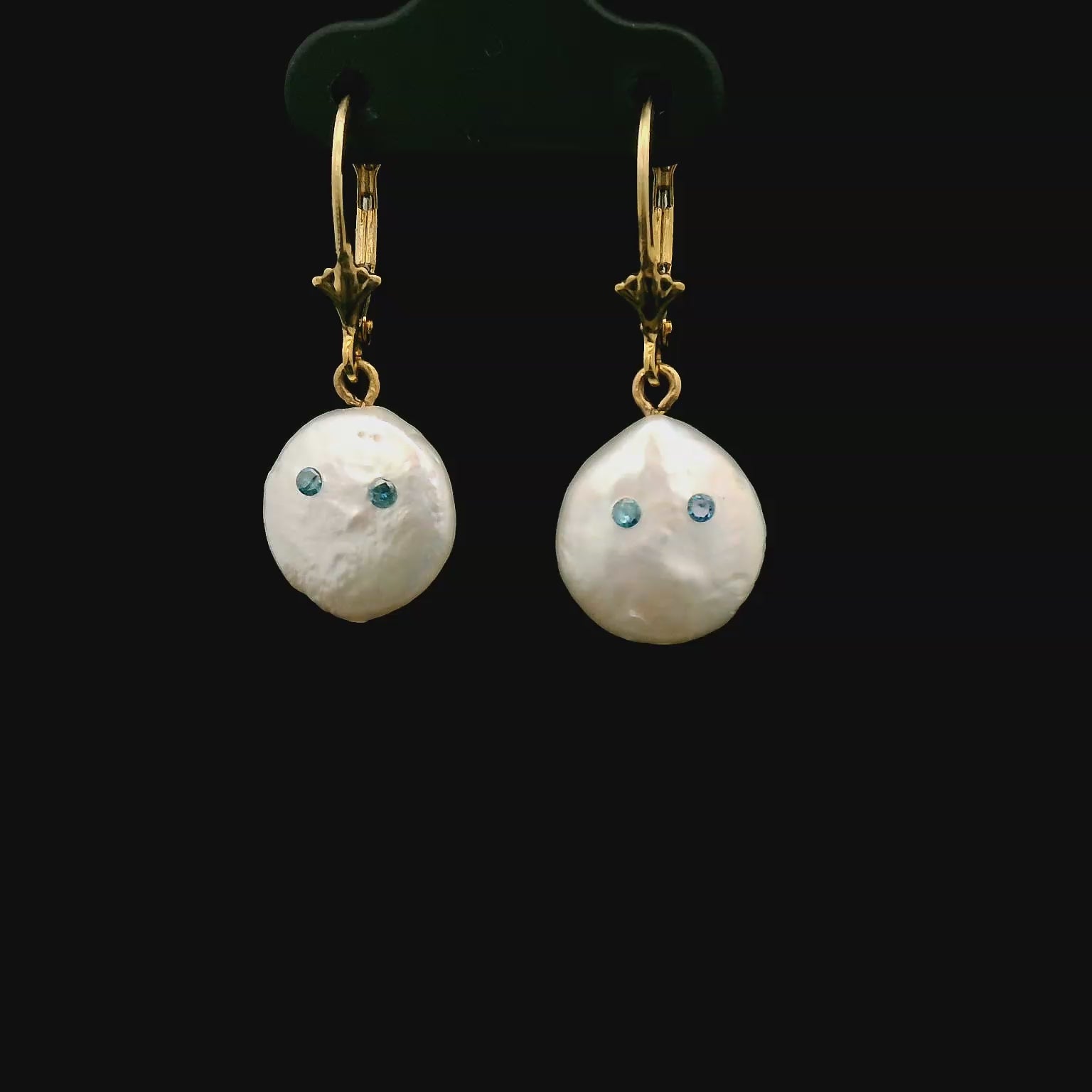 Ghost earrings, 14K solid gold baroque south sea pearl with diamond eyes