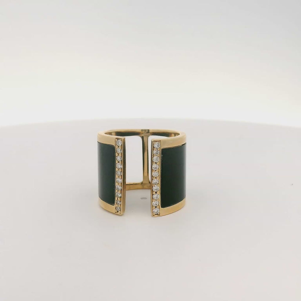 Black jade and diamond balance ring