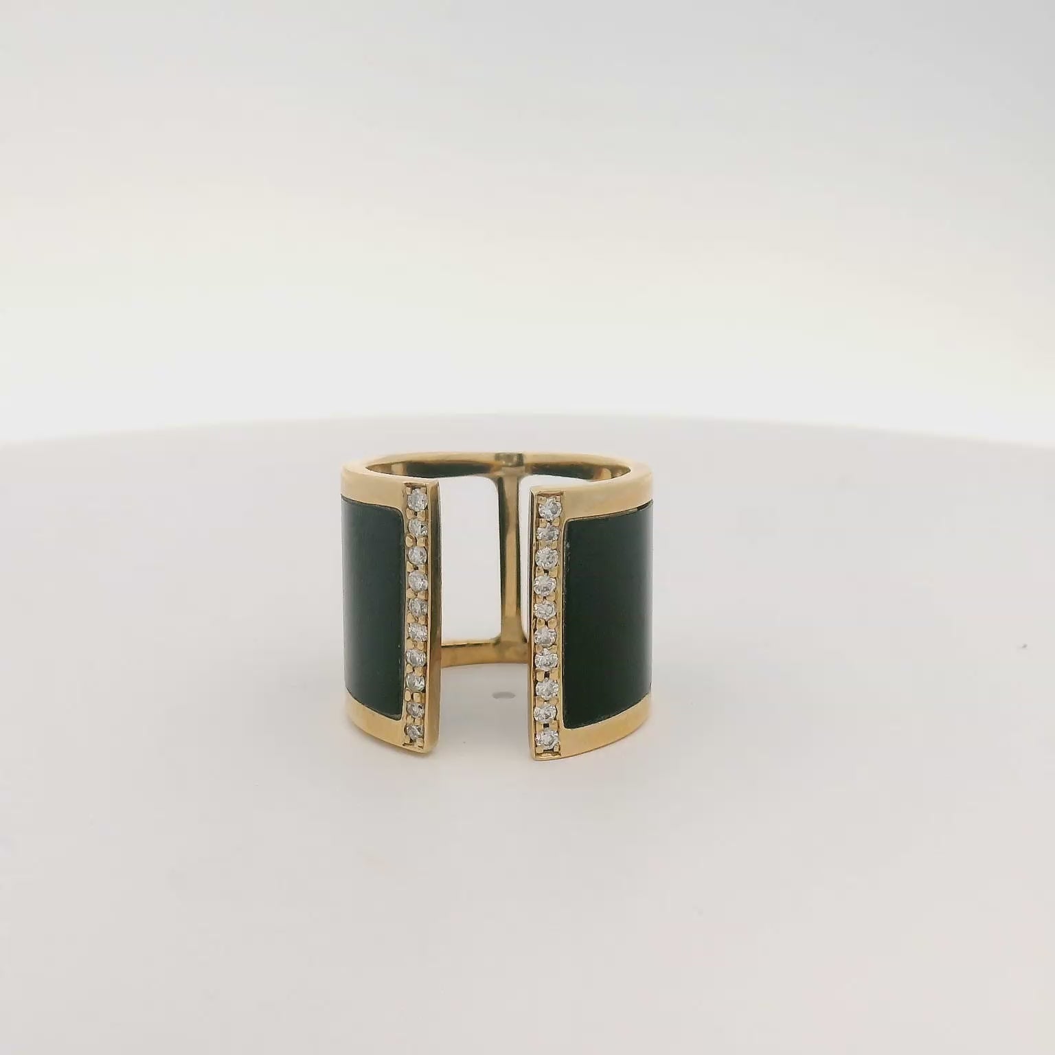 Black jade and diamond balance ring