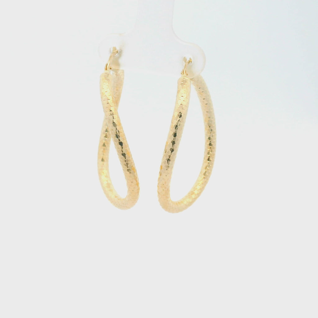 14 K twisted oval gold hoop earrings