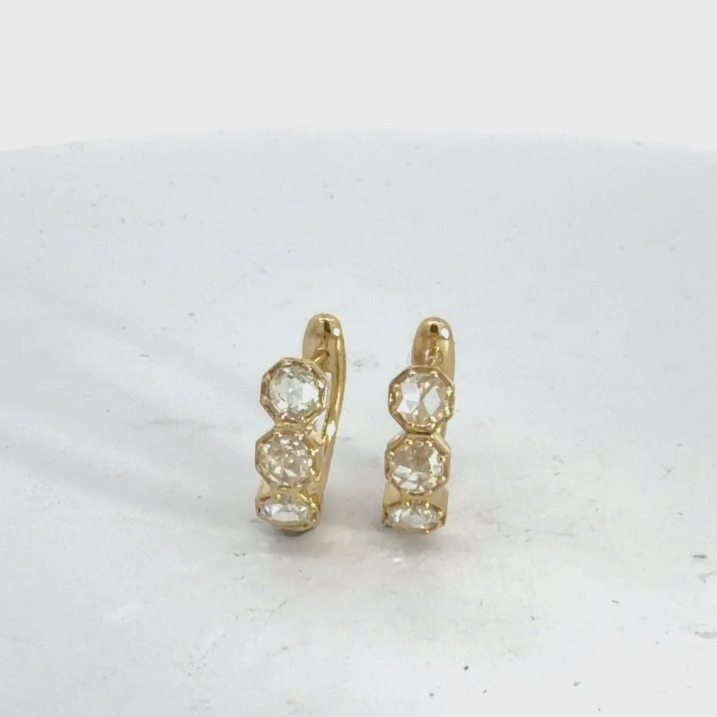 Rose cut Diamond Hoop Earrings in Yellow Gold