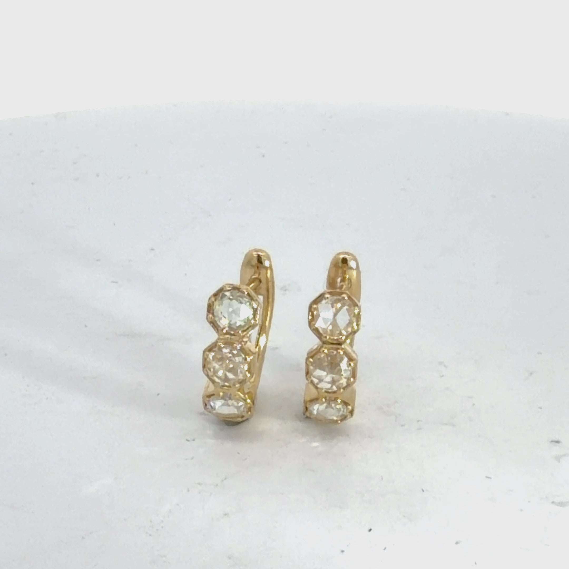 Rose cut Diamond Hoop Earrings in Yellow Gold