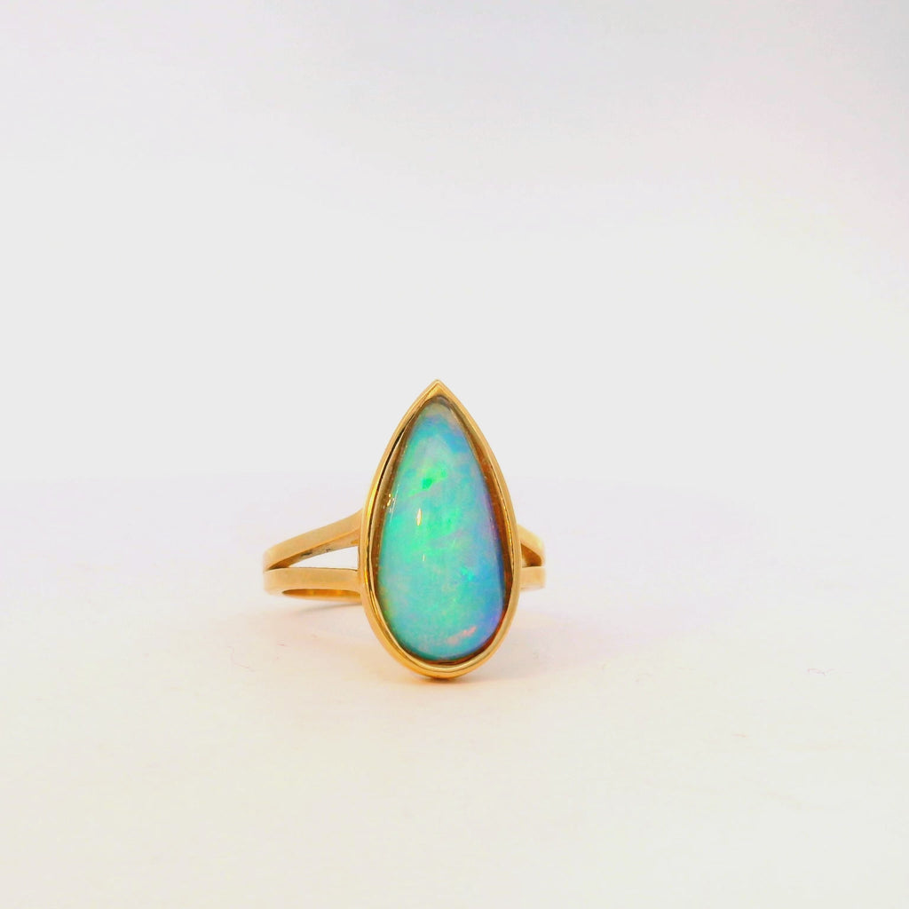 Pear Shaped Opal Ring in 14K Yellow Gold – 3 Carat Natural Opal