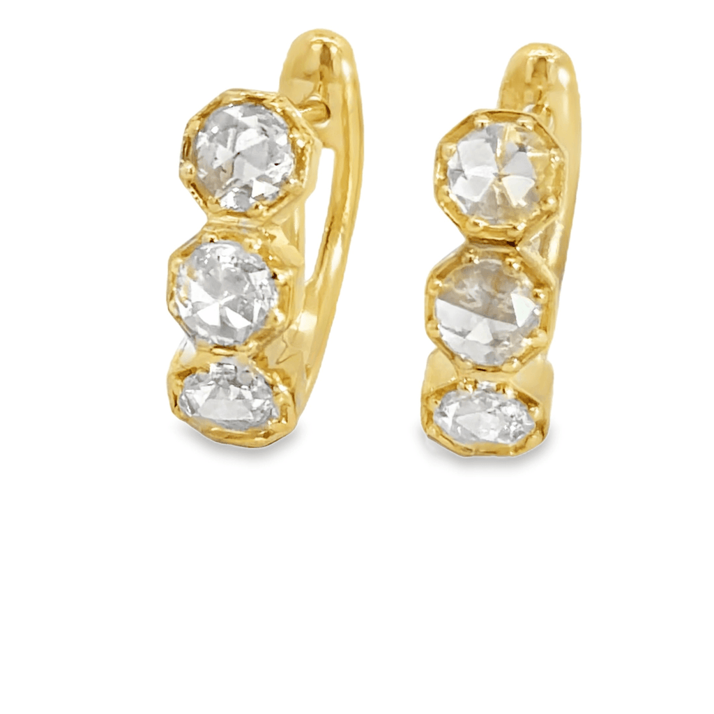 Rose cut Diamond Hoop Earrings in Yellow Gold