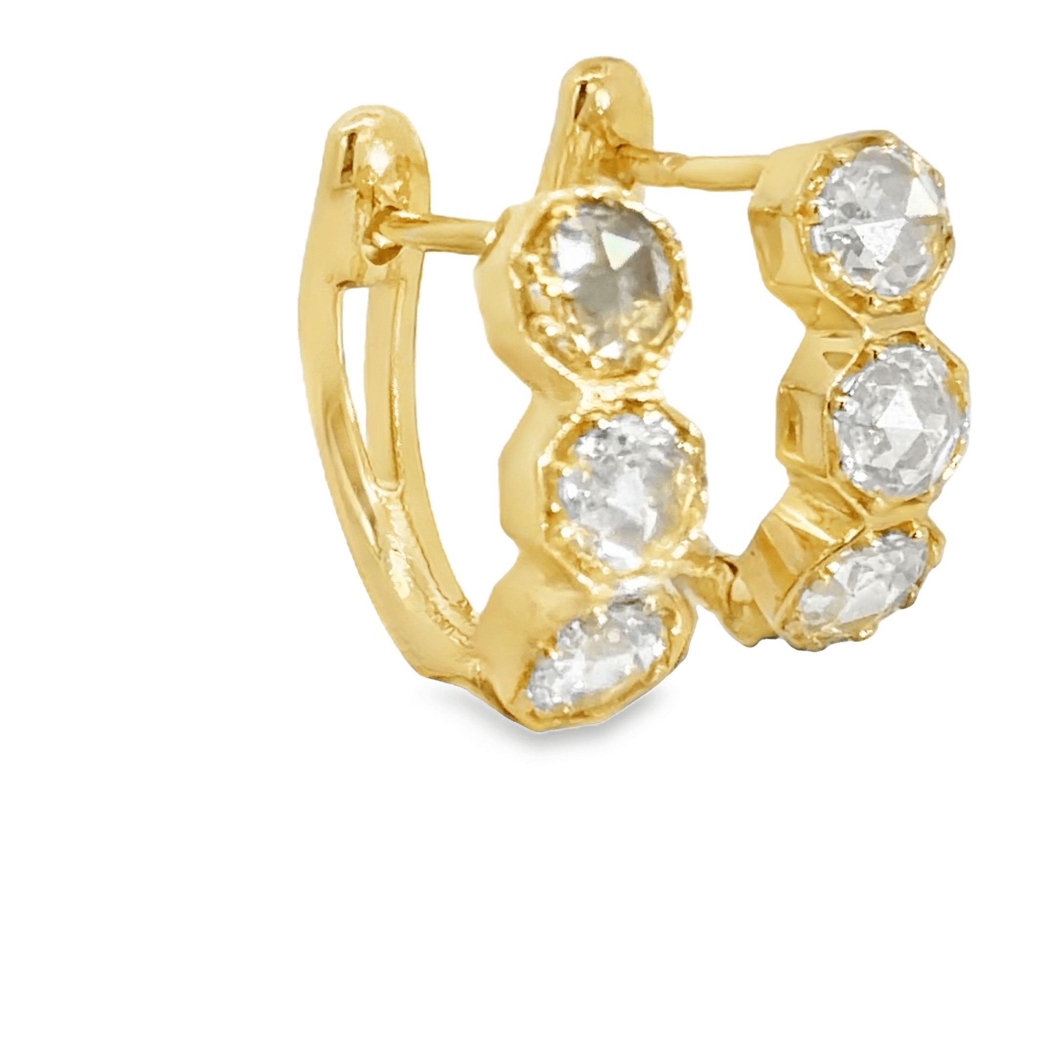 Rose cut Diamond Hoop Earrings in Yellow Gold
