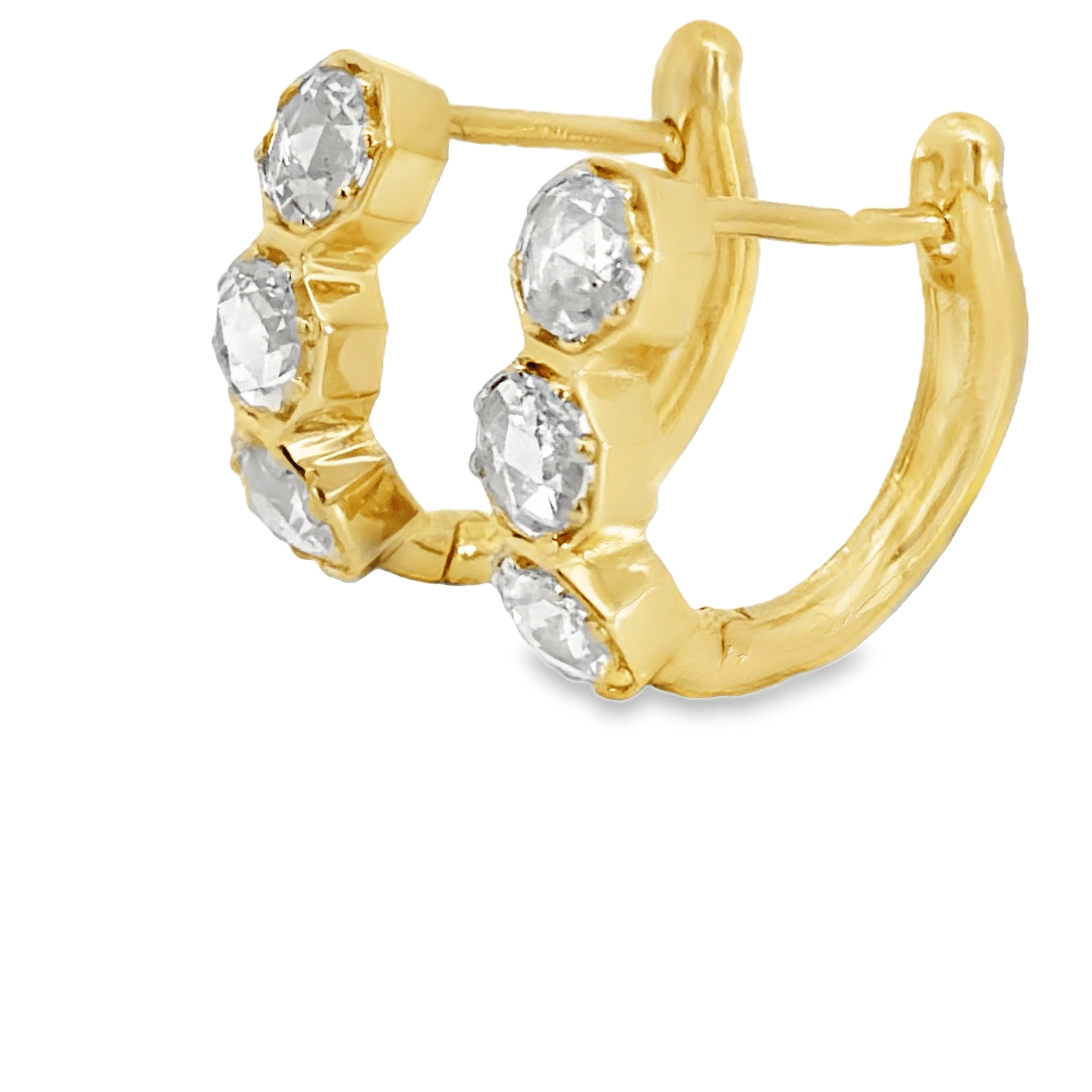 Rose cut Diamond Hoop Earrings in Yellow Gold