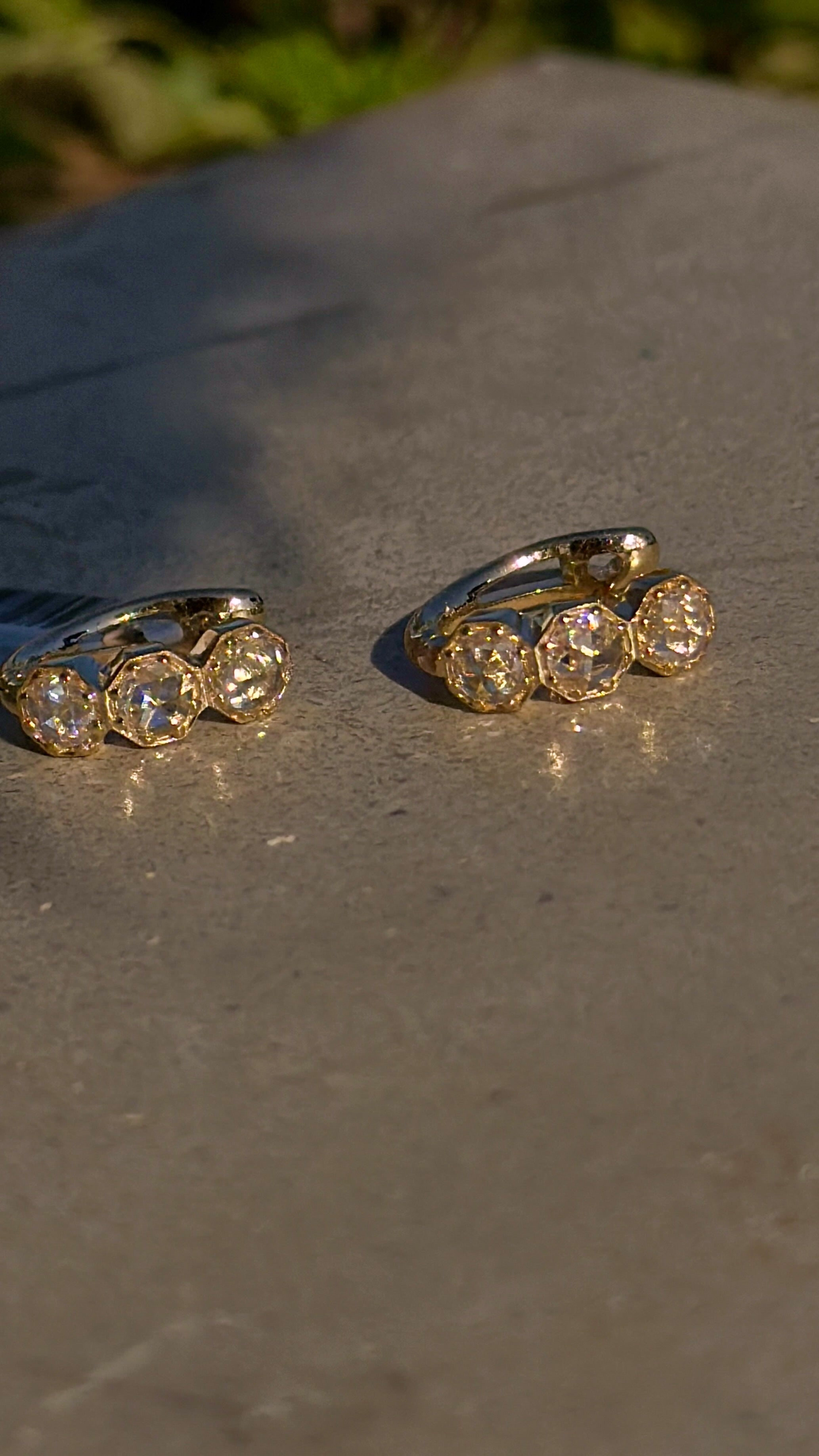 Rose cut Diamond Hoop Earrings in Yellow Gold