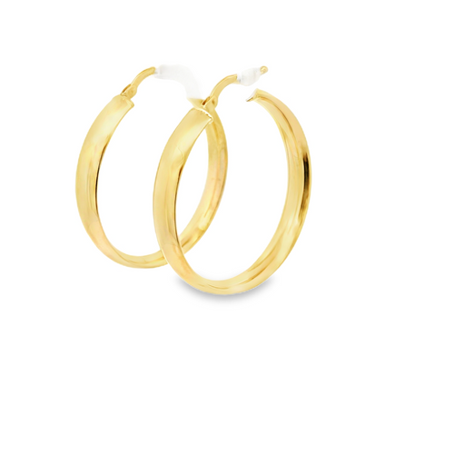 Pair of gold hoop earrings on a white background