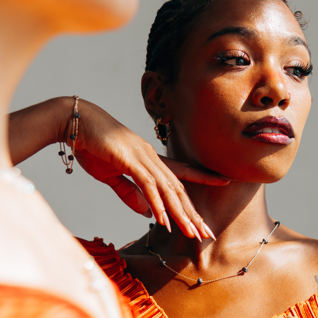 Black rough diamond by the yard necklace- "LOVE ROCKS"